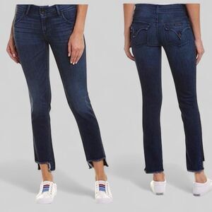 Hudson Women's Sz 27 Jeans Cat Mid Rise Skinny Step Fringe Hem Back Flap Pockets
